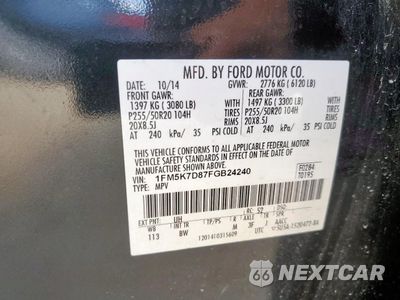 Zdjęcie 13 z 15 samochodu: 2015 FORD EXPLORER XLT VIN:1FM5K7D87FGB24240 - miniatura