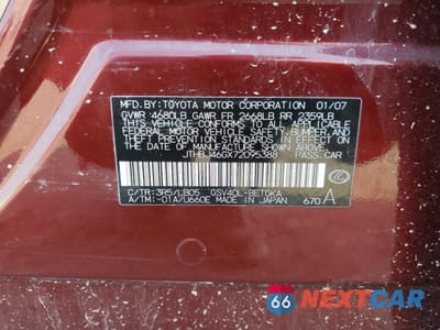 Zdjęcie 13 z 13 samochodu: 2007 LEXUS ES 350 VIN:JTHBJ46GX72095388 - miniatura