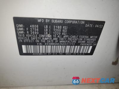 Zdjęcie 12 z 12 samochodu: 2022 SUBARU LEGACY LIMITED XT VIN:4S3BWGN62N3021712 - miniatura