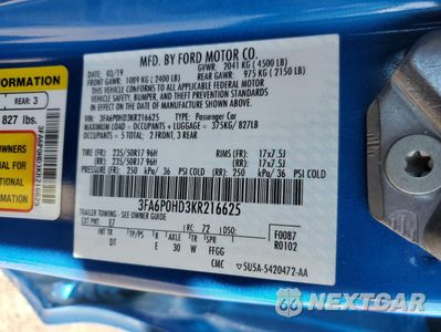 Zdjęcie 12 z 12 samochodu: 2019 FORD FUSION SE VIN:3FA6P0HD3KR216625 - miniatura