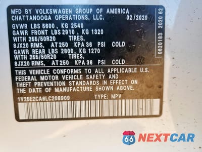 Zdjęcie 12 z 12 samochodu: 2020 VOLKSWAGEN ATLAS CROSS SPORT SE VIN:1V25E2CA6LC208909 - miniatura