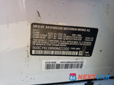 Zdjęcie 13 z 14 samochodu: 2022 BMW X6 XDRIVE40I VIN:5UXCY6C08N9M22202 - miniatura