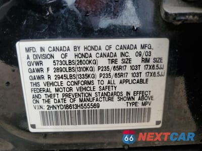 Zdjęcie 12 z 12 samochodu: 2003 ACURA MDX TOURING VIN:2HNYD18613H555569 - miniatura