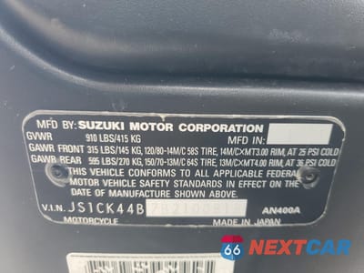 Zdjęcie 9 z 10 samochodu: 2011 SUZUKI AN400 A VIN:JS1CK44B7B2100818 - miniatura