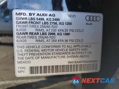 Zdjęcie 13 z 13 samochodu: 2022 AUDI Q5 PREMIUM PLUS 45 VIN:WA1EAAFY5N2045964 - miniatura