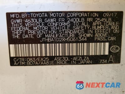 Zdjęcie 12 z 15 samochodu: 2017 LEXUS IS 200T VIN:JTHBA1D2XH5061344 - miniatura