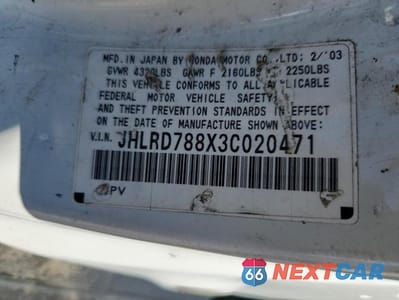 Zdjęcie 12 z 12 samochodu: 2003 HONDA CR-V EX VIN:JHLRD788X3C020471 - miniatura