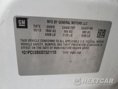 Zdjęcie 12 z 12 samochodu: 2013 CHEVROLET CRUZE LT VIN:1G1PC5SBXD7321115 - miniatura