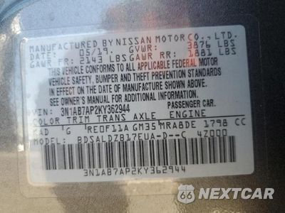 Zdjęcie 13 z 13 samochodu: 2019 NISSAN SENTRA S VIN:3N1AB7AP2KY362944 - miniatura