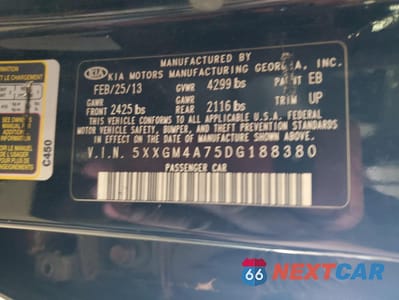 Zdjęcie 12 z 12 samochodu: 2013 KIA OPTIMA LX VIN:5XXGM4A75DG188380 - miniatura