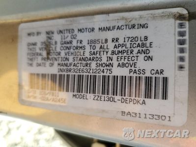 Zdjęcie 12 z 12 samochodu: 2003 TOYOTA COROLLA CE VIN:1NXBR32E63Z122475 - miniatura