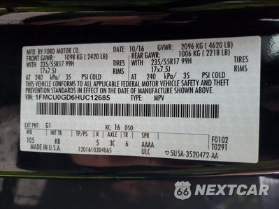 Zdjęcie 13 z 13 samochodu: 2017 FORD ESCAPE SE VIN:1FMCU0GD6HUC12685 - miniatura