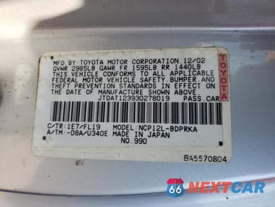 Zdjęcie 12 z 12 samochodu: 2003 TOYOTA ECHO VIN:JTDAT123930278019 - miniatura