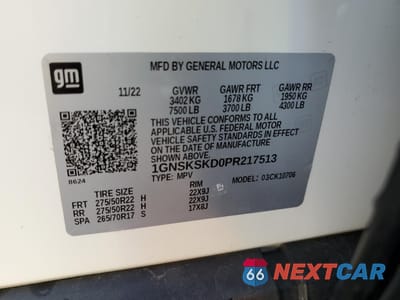 Zdjęcie 14 z 15 samochodu: 2023 CHEVROLET TAHOE K1500 PREMIER VIN:1GNSKSKD0PR217513 - miniatura