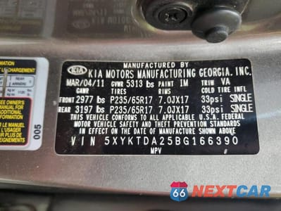 Zdjęcie 13 z 13 samochodu: 2011 KIA SORENTO BASE VIN:5XYKTDA25BG166390 - miniatura