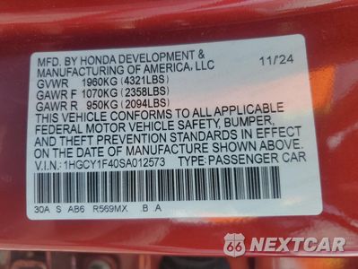 Zdjęcie 12 z 12 samochodu: 2025 HONDA ACCORD SE VIN:1HGCY1F40SA012573 - miniatura