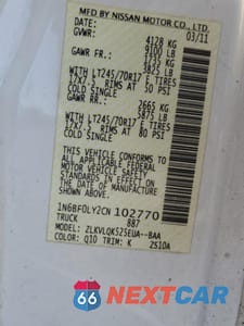 Zdjęcie 13 z 13 samochodu: 2012 NISSAN NV 2500 VIN:1N6BF0LY2CN102770 - miniatura