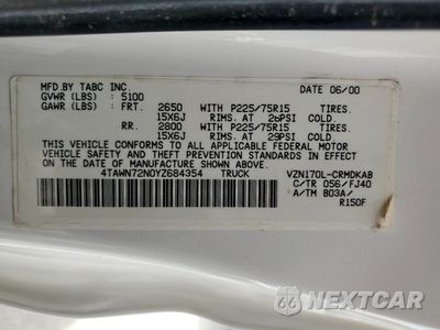 Zdjęcie 12 z 12 samochodu: 2000 TOYOTA TACOMA XTRACAB VIN:4TAWN72N0YZ684354 - miniatura