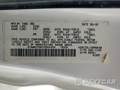 Zdjęcie 12 z 12 samochodu: 2000 TOYOTA TACOMA XTRACAB VIN:4TAWN72N0YZ684354 - miniatura