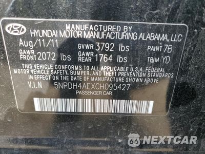 Zdjęcie 12 z 12 samochodu: 2012 HYUNDAI ELANTRA GLS VIN:5NPDH4AEXCH095427 - miniatura