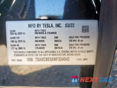 Zdjęcie 13 z 15 samochodu: 2022 TESLA MODEL X VIN:7SAXCBE58NF334942 - miniatura