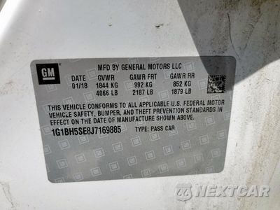 Zdjęcie 12 z 14 samochodu: 2018 CHEVROLET CRUZE LT VIN:1G1BH5SE8J7169885 - miniatura
