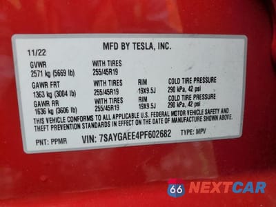 Zdjęcie 12 z 12 samochodu: 2023 TESLA MODEL Y VIN:7SAYGAEE4PF602682 - miniatura