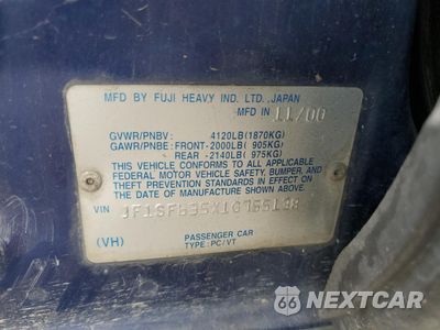 Zdjęcie 12 z 12 samochodu: 2001 SUBARU FORESTER L VIN:JF1SF635X1G755138 - miniatura