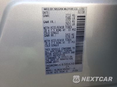 Zdjęcie 13 z 13 samochodu: 2018 NISSAN PATHFINDER S VIN:5N1DR2MM5JC638420 - miniatura