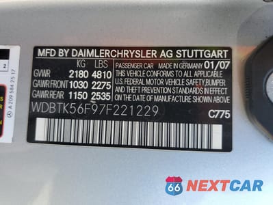 Zdjęcie 12 z 12 samochodu: 2007 MERCEDES-BENZ CLK 350 VIN:WDBTK56F97F221229 - miniatura