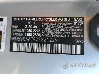 Zdjęcie 12 z 12 samochodu: 2007 MERCEDES-BENZ CLK 350 VIN:WDBTK56F97F221229 - miniatura