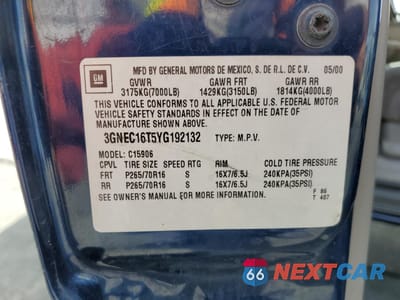 Zdjęcie 13 z 15 samochodu: 2000 CHEVROLET SUBURBAN C1500 VIN:3GNEC16T5YG192132 - miniatura