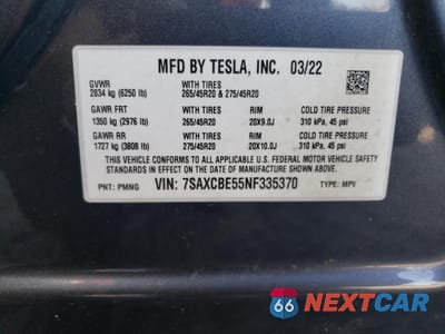 Zdjęcie 12 z 12 samochodu: 2022 TESLA MODEL X VIN:7SAXCBE55NF335370 - miniatura