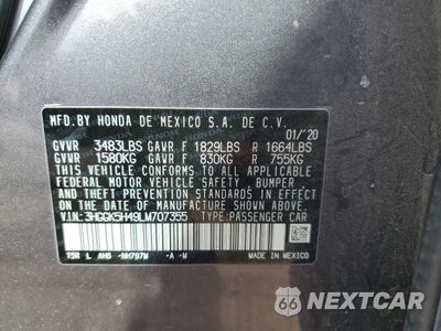 Zdjęcie 12 z 12 samochodu: 2020 HONDA FIT LX VIN:3HGGK5H49LM707355 - miniatura