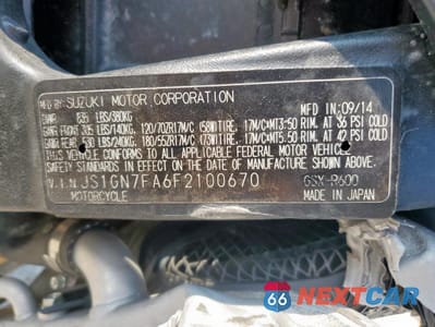Zdjęcie 9 z 10 samochodu: 2015 SUZUKI GSX-R600 VIN:JS1GN7FA6F2100670 - miniatura