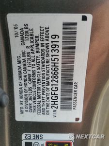 Zdjęcie 12 z 13 samochodu: 2006 HONDA CIVIC EX VIN:2HGFG12866H513919 - miniatura
