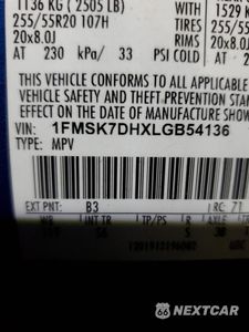 Zdjęcie 12 z 12 samochodu: 2020 FORD EXPLORER XLT VIN:1FMSK7DHXLGB54136 - miniatura