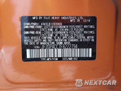 Zdjęcie 14 z 14 samochodu: 2015 SUBARU XV CROSSTREK 2.0 PREMIUM VIN:JF2GPACC7F8222794 - miniatura