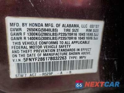 Zdjęcie 14 z 14 samochodu: 2007 HONDA PILOT EXL VIN:5FNYF28617B032263 - miniatura