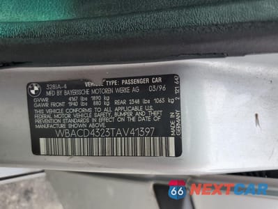 Zdjęcie 12 z 12 samochodu: 1996 BMW 328 I AUTOMATIC VIN:WBACD4323TAV41397 - miniatura