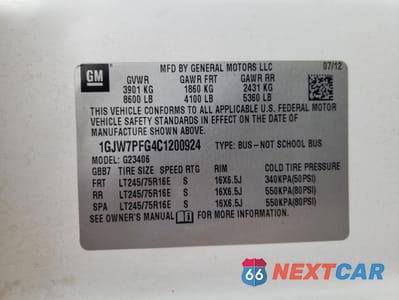 Zdjęcie 10 z 10 samochodu: 2012 GMC SAVANA G2500 LS VIN:1GJW7PFG4C1200924 - miniatura