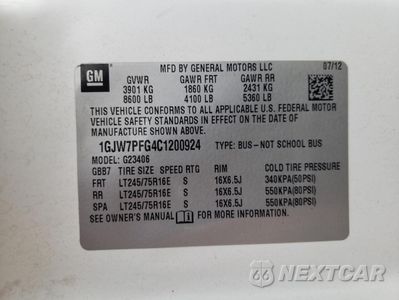 Zdjęcie 10 z 10 samochodu: 2012 GMC SAVANA G2500 LS VIN:1GJW7PFG4C1200924 - miniatura