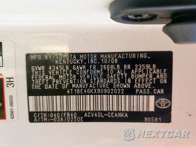 Zdjęcie 12 z 14 samochodu: 2009 TOYOTA CAMRY BASE VIN:4T1BE46KX9U902022 - miniatura