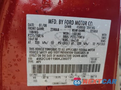 Zdjęcie 12 z 12 samochodu: 2008 MERCURY MARINER VIN:4M2CU81198KJ36077 - miniatura