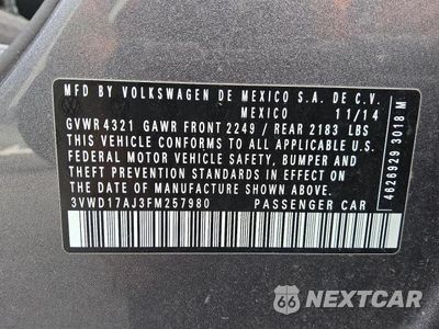 Zdjęcie 12 z 12 samochodu: 2015 VOLKSWAGEN JETTA SE VIN:3VWD17AJ3FM257980 - miniatura