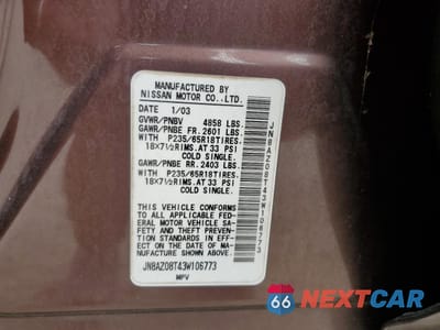 Zdjęcie 14 z 14 samochodu: 2003 NISSAN MURANO SL VIN:JN8AZ08T43W106773 - miniatura