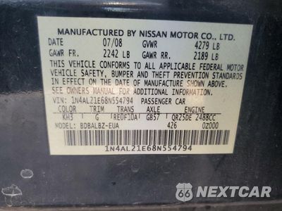 Zdjęcie 12 z 12 samochodu: 2008 NISSAN ALTIMA 2.5 VIN:1N4AL21E68N554794 - miniatura