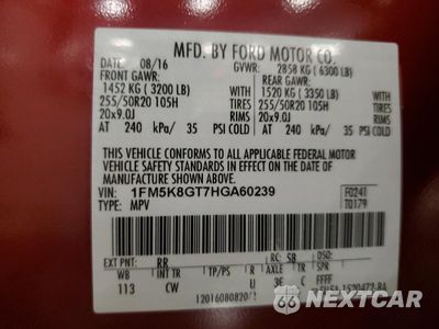 Zdjęcie 13 z 16 samochodu: 2017 FORD EXPLORER SPORT VIN:1FM5K8GT7HGA60239 - miniatura