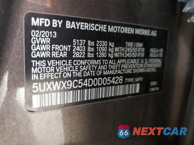 Zdjęcie 12 z 12 samochodu: 2013 BMW X3 XDRIVE28I VIN:5UXWX9C54D0D05428 - miniatura