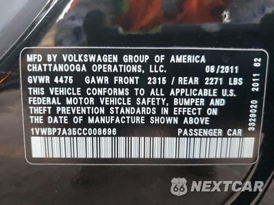 Zdjęcie 13 z 14 samochodu: 2012 VOLKSWAGEN PASSAT SE VIN:1VWBP7A35CC008696 - miniatura
